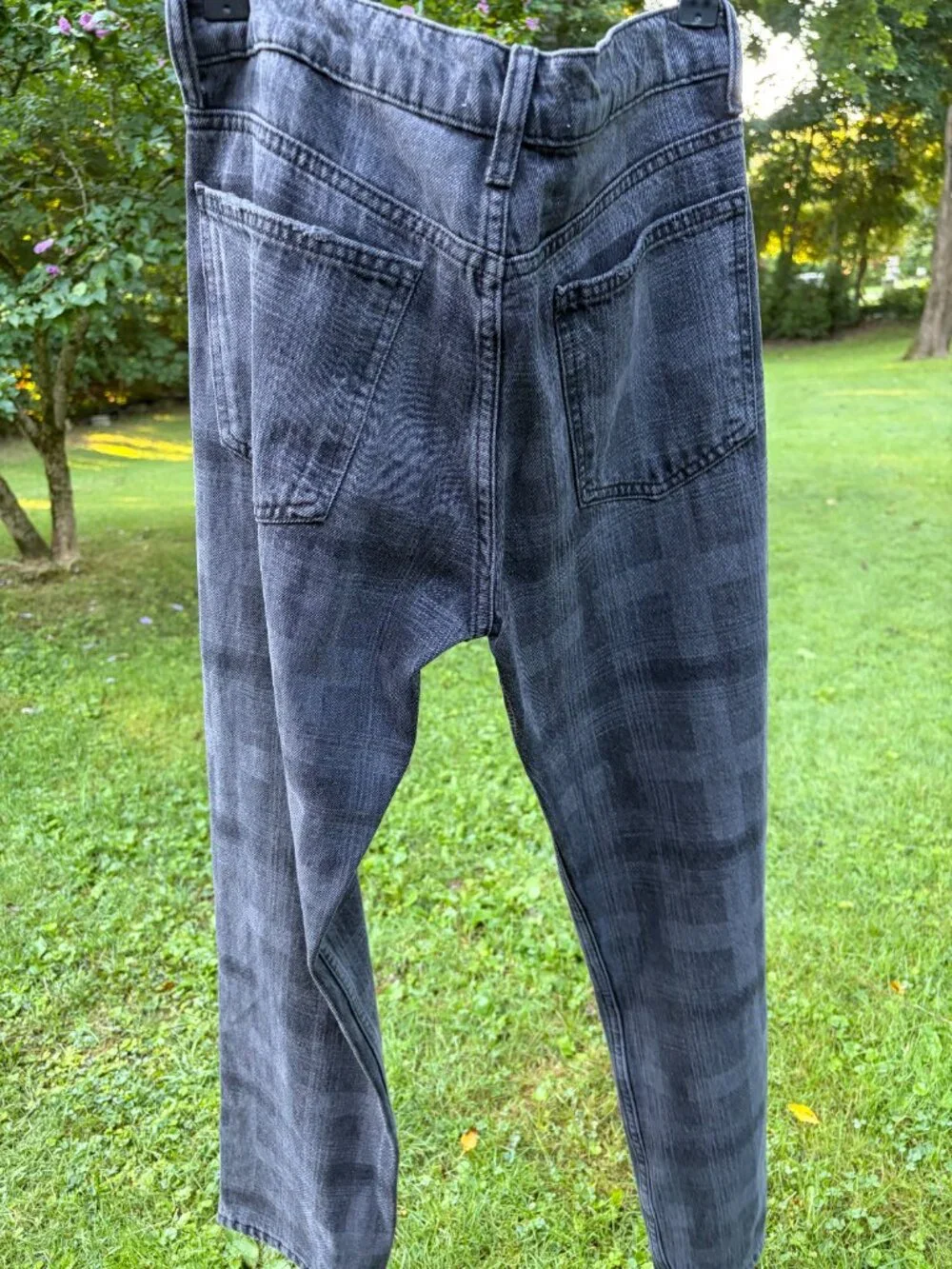 NWT: ZARA Grey Tonal Shadow Plaid Straight Leg Jean Pants, Size 2
